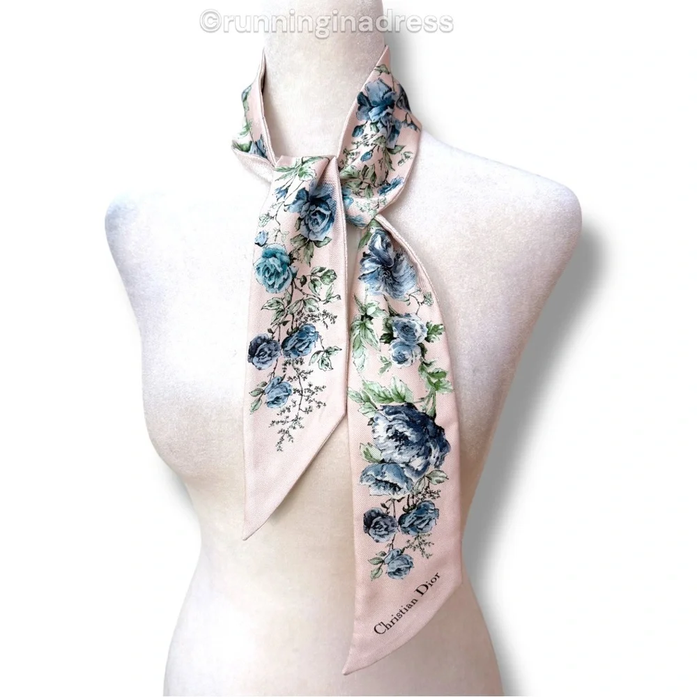 Dior Granville Mitzah Scarf Pink & Blue Floral Silk Twill Pietro Ruffo Design